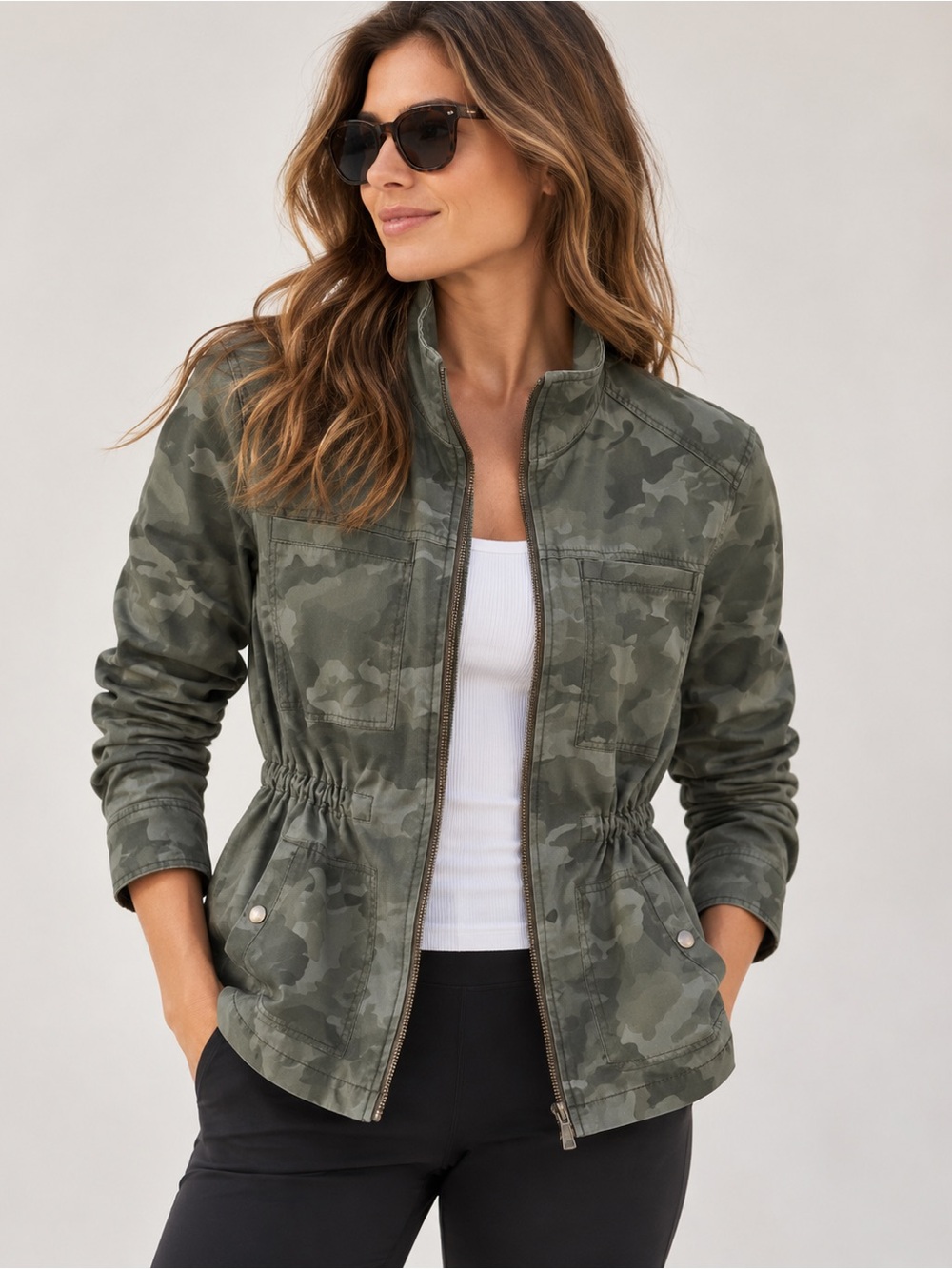 Old Navy Green Camo Drawstring-Waist Utility Jacket